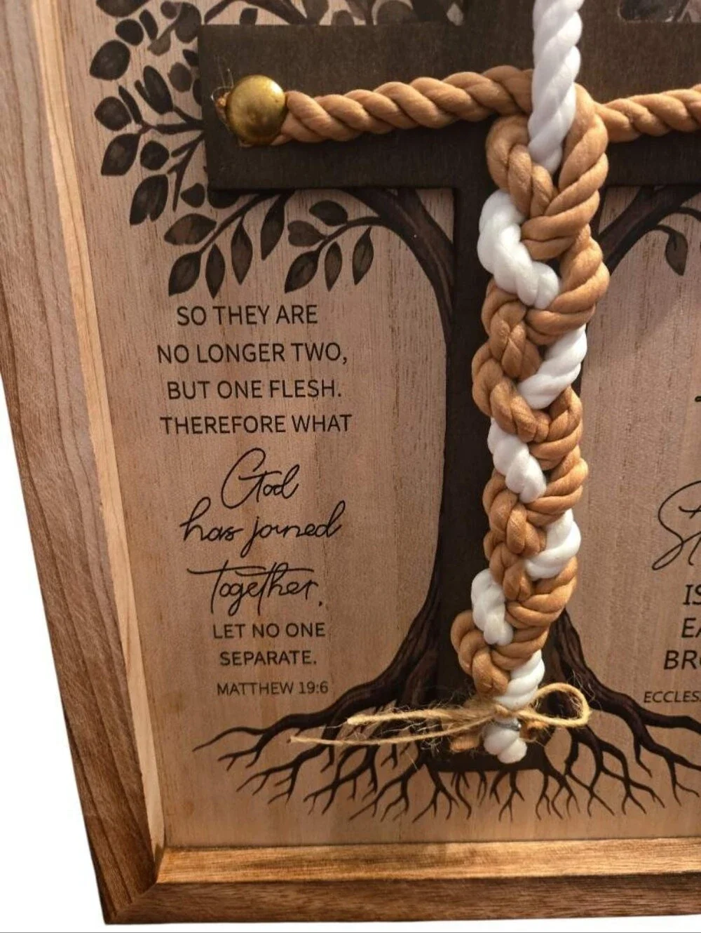 Faith-Inspired Three-Strand Rope Cross Wall Decor in Brown and White